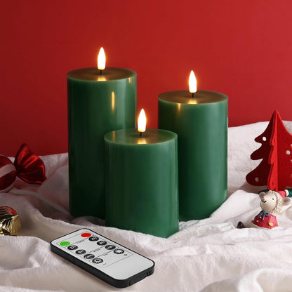 Eywamage White Real Wax Flameless Pillar Candles with Remote, Flickering Flat Top LED Battery Candles Set of 3