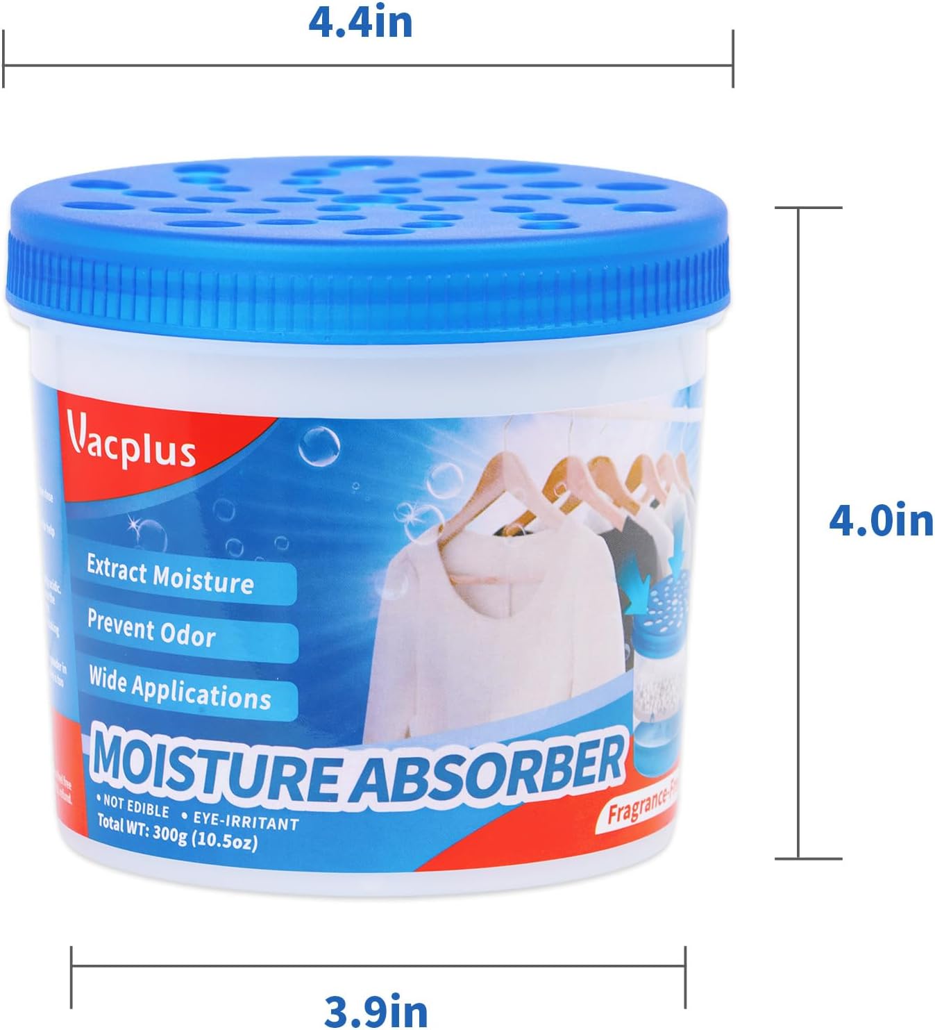 Vacplus Refillable Moisture Absorbers for Closet - Fast-Acting Crystal Dehumidifier for Bathroom, RV & Basement, 10.5 oz Humidity Absorber, 6 Pack, Fragrance Free