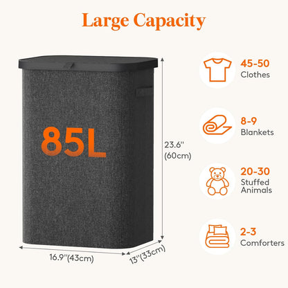 Lifewit 165L Large Laundry Basket with Lid, Laundry Hamper with Plastic Handles and Removable Bag, Foldable Tall Dirty Clothes Hampers for Laundry for Laundry Room, Bedroom, Bathroom, Dorm, Beige