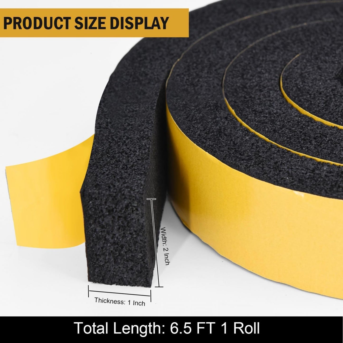 YoleShy Window Air Conditioner Foam Tape 2 Pcs 2 Inch Wide x 1 Inch Thick Weather Stripping Door Seal Strip for Insulation, Weatherstrip, Gap Blocker, Total 13 Feet Long(6.5ft x 2 Rolls), Black