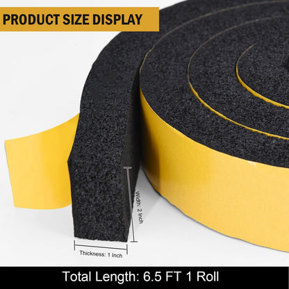 YoleShy Window Air Conditioner Foam Tape 2 Pcs 2 Inch Wide x 1 Inch Thick Weather Stripping Door Seal Strip for Insulation, Weatherstrip, Gap Blocker, Total 13 Feet Long(6.5ft x 2 Rolls), Black