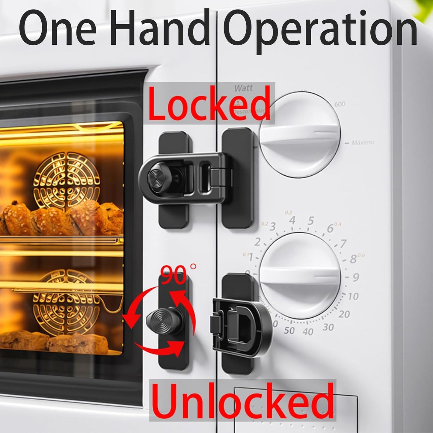 Fridge Lock for RV Camper Refrigerator, 180° Swivel 90 Degree Adhesive Childproof Latch No Drill, Baby Proofing Cabinet Freezer Oven Lock for Toddler Cat Dog, Safety Renter Friendly 2-Pack