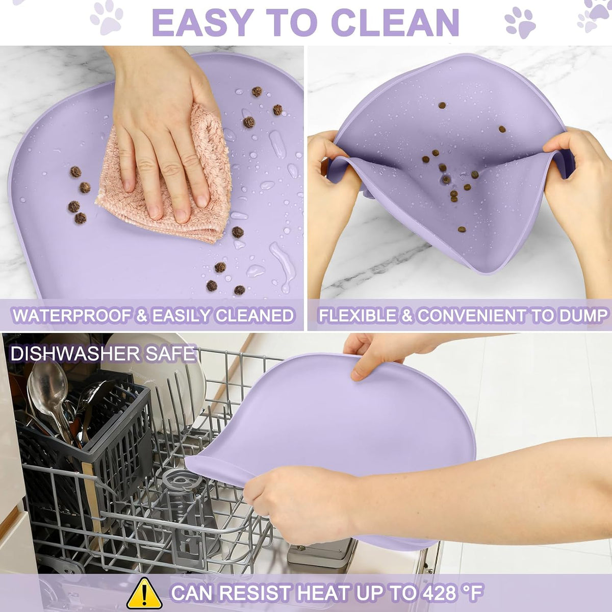SMILOOL Silicone Pet Food Mat with Raised Edge for Food and Water Bowl, Dog Feeding Mats, Cat Food Trays for Floor Waterproof, Rubber Tray for Dogs and Cats, 19 x 12 x 0.7 Black