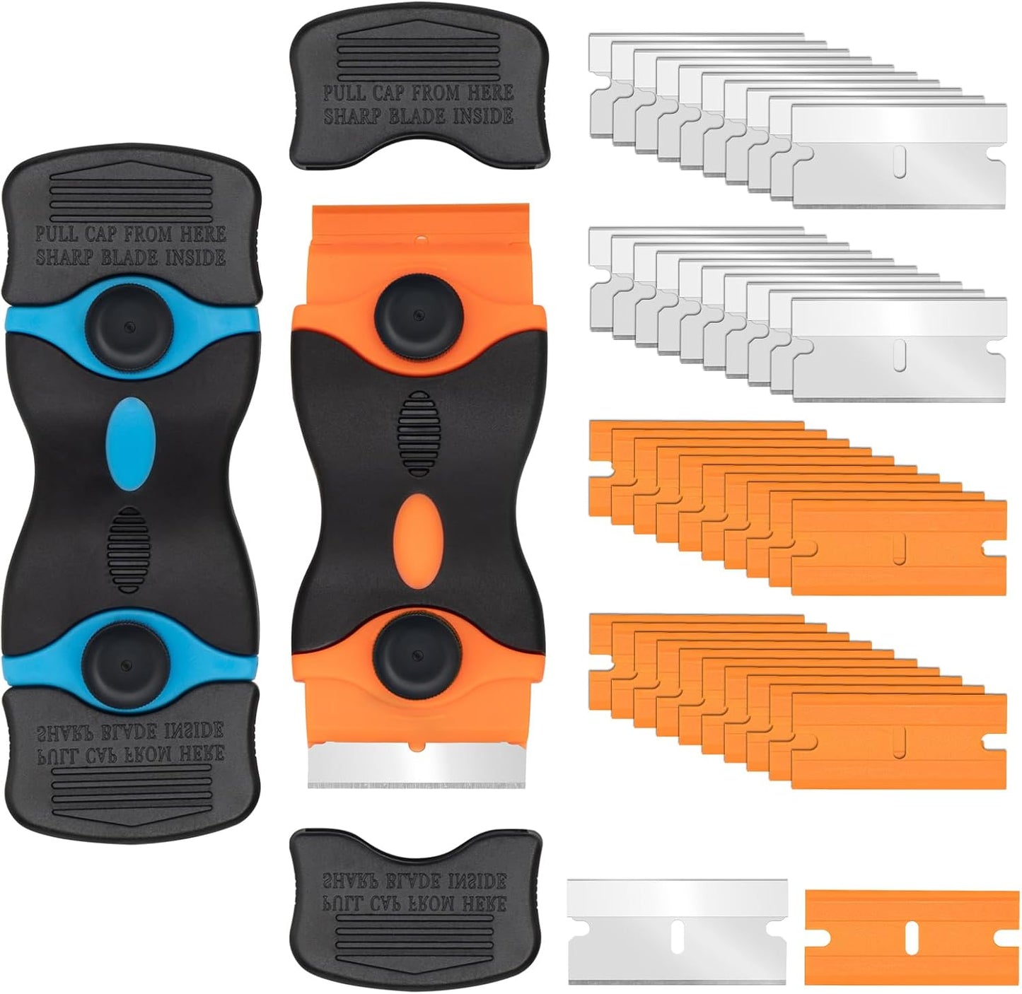 Aisoso Razor Scraper Tool 2 Pack, Razor Blade Scraper Tool with 20pcs Plastic Blades and 20pcs Metal Scraper Blades, Paint Scraper for Glass, Decals, Wallpaper, Stickers