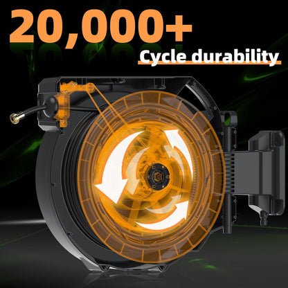 Retractable Garden Hose Reel 5/8 in x100 ft, Heavy Duty Wall Mounted Hose Reel with 10- Function Sprayer Nozzle, Any Length Lock/Automatic Slow Return System,180° Swivel Bracket