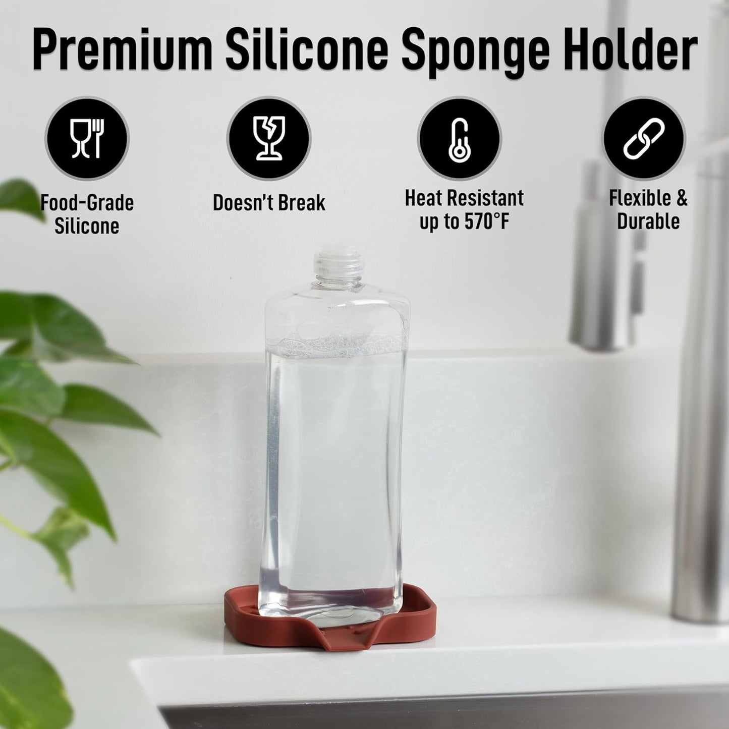 Zulay Kitchen (9x3.5in) Sponge Holder for Kitchen Sink - Flexible Heavy-Duty Multipurpose Sink Caddy - Counter Organizer for Kitchen, Bathroom, Makeup, Trinkets & More! (Grey)