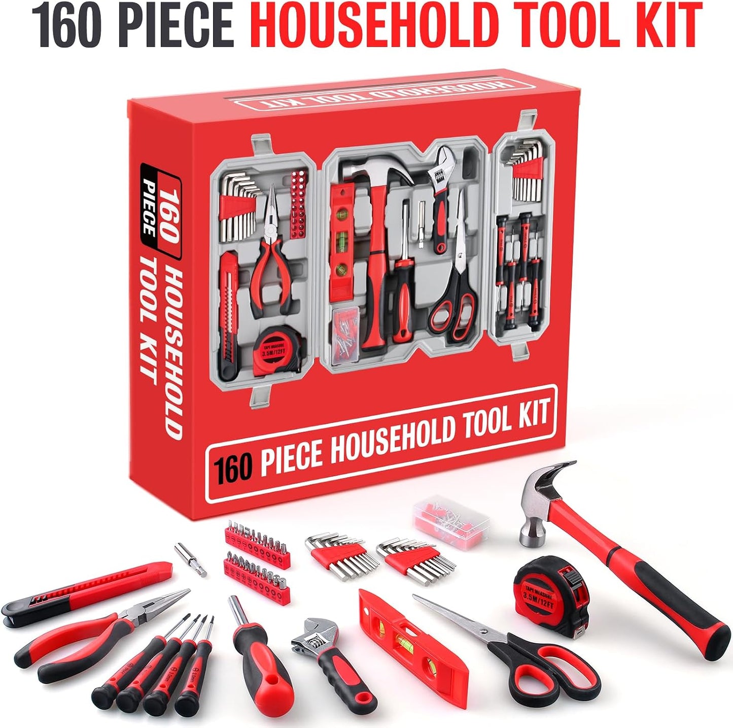 WINNER 160-Piece All-Purpose Household Tool Kit in Delicate Toolbox, Suitable for Both Male and Female, Great for Common Home Repairs, House DIY Project, Garage, Office, Gift for Father's Day