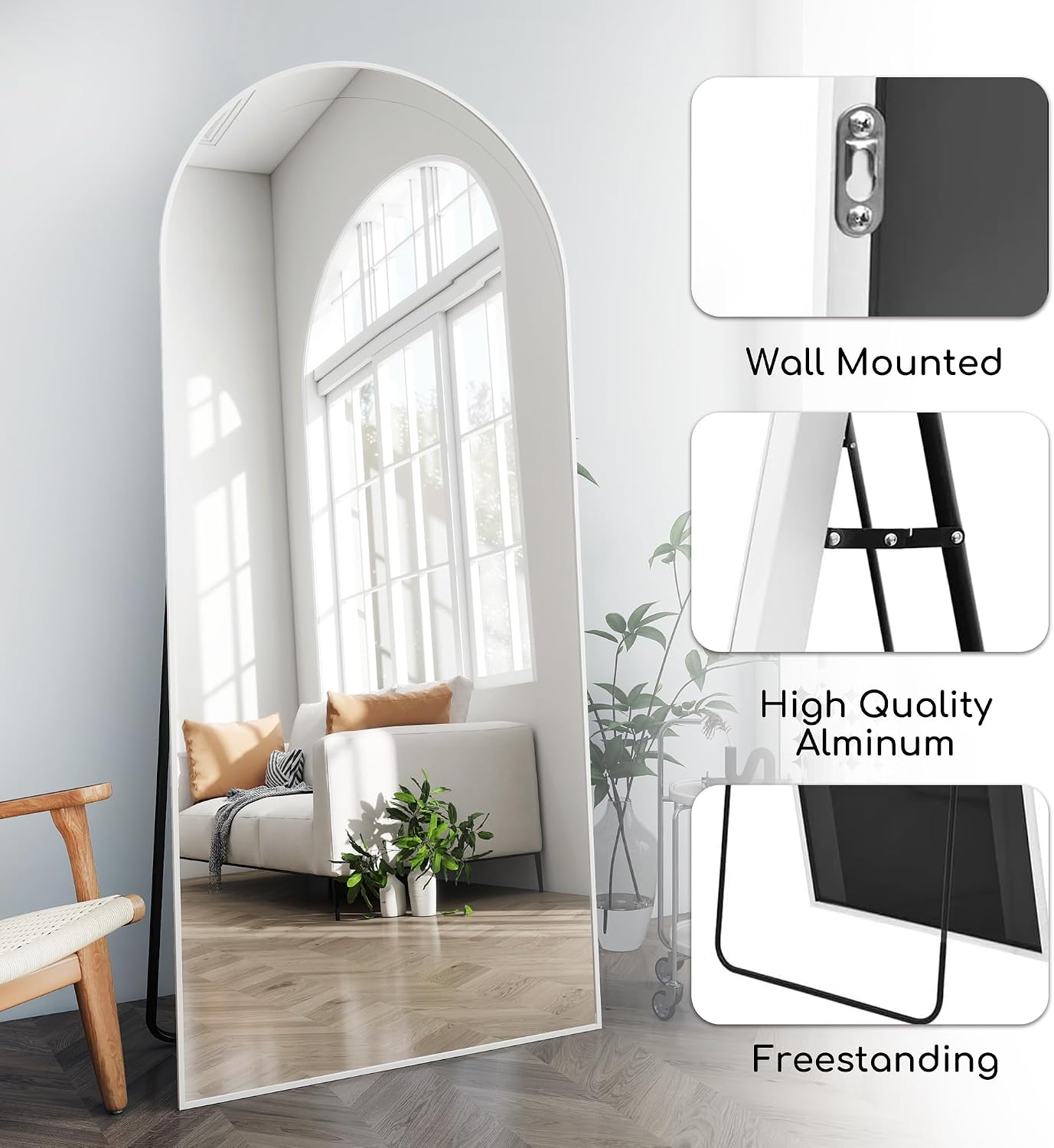Prywot Arched Full Length Mirror, 70"x26" Free Standing Floor Mirror, Modern Full Body Mirrors with Stand, Wall Mirrors with Aluminum Alloy Frame for Bedroom,Living Room, Gold
