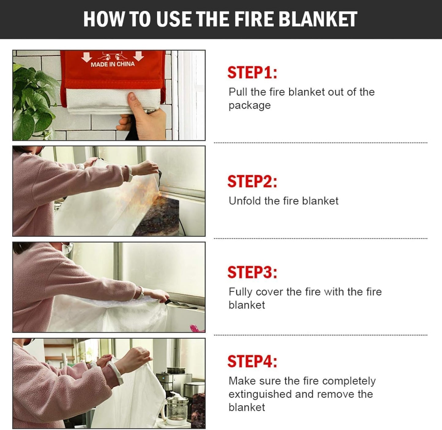 Emergency Fire Blanket - 1 Pack - Fire Suppression Blanket for Kitchen, 40” x 40”, for Home - Fiberglass Fire Extinguisher - Fire Safety & Emergency Supplies - Home Essentials.