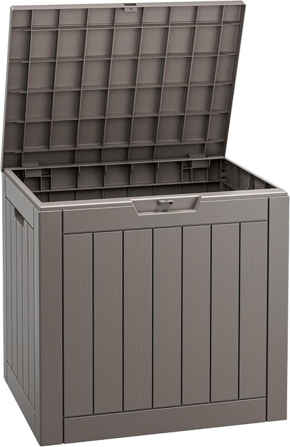 Fancyango 75 Gallon Outdoor Deck Box Waterproof, Large Storage Box for Patio, Resin Storage Bench Lockable for Garden Tools, Package Delivery, Black