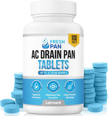 FreshPan AC Drain Pan Tablets (100-pack) | 4 Year Supply of Slow Release AC Condensate Pan Tablets for Clean, Fresh Flow
