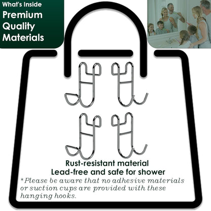 Shower Caddy With Hooks - Razor Holder and Loofah Hanger 2 Pack Silver