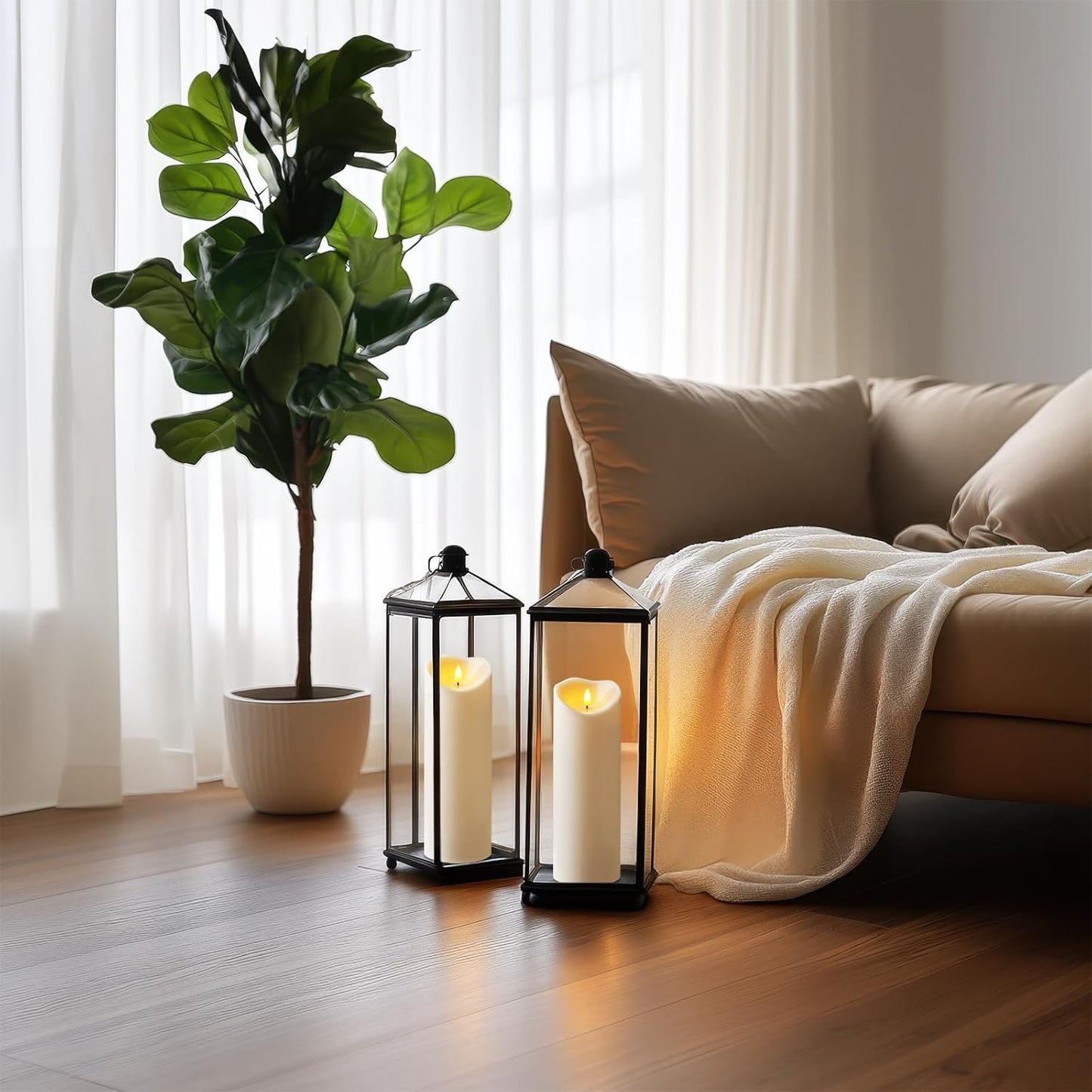 Amagic IP65 Waterproof Outdoor Flameless Candles with Remote, LED Candles Battery Operated with Timer, Flickering Fake Pillar Candle for Outside Patio Yard Decor, Ivory, Set of 5, D3 X H4 5" 6" 8" 8"