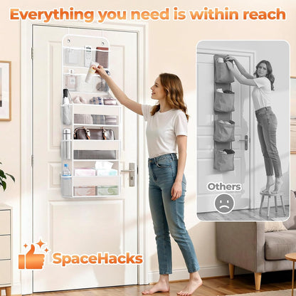 SpaceHacks 5-Tier Over the Door Organizer with Mesh Pockets, Baby Nursery Storage for Closet, Bathroom and Bedroom, Adjustable Hanging Closet Organizer for Cosmetics, Books and Essentials (Dark Grey)