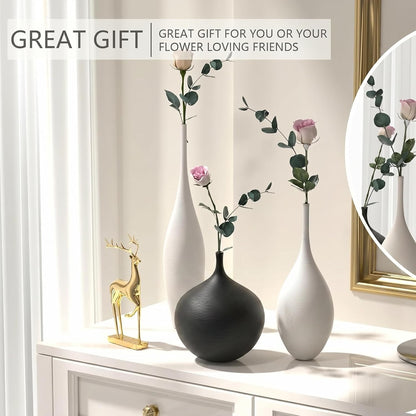 Relexome White Ceramic Vase Modern Boho Wabi-Sabi Flower Vase Set of 3 Decorative Aesthetic Vases for Centerpieces Pampas Matte Minimalist Vases for Living Room Table Shelf Home Decor Gift