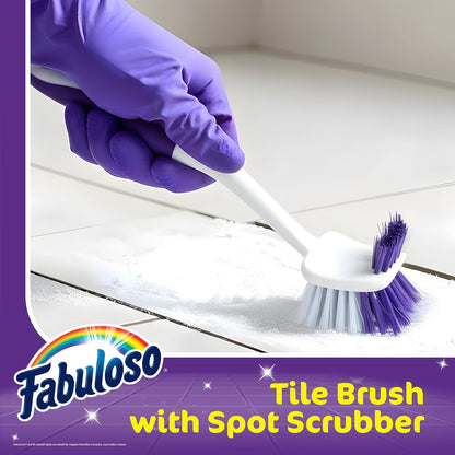 Fabuloso Cleaning Brush, Compact Hand Scrub Brush with Easy Grip Rubber Texture for Kitchen, Bathroom, Tile, Baseboards and Floors, Firm Bristles for Indoor Surface Cleaning, White & Purple, 6 Inch