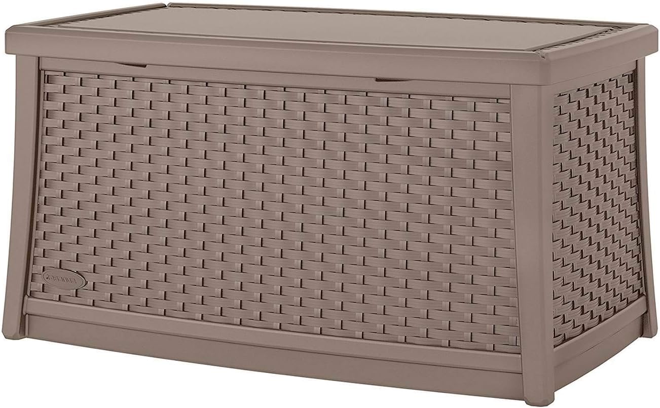 Suncast 30 Gallon Resin Outdoor Patio End Table Storage Box, Java, Made in the USA
