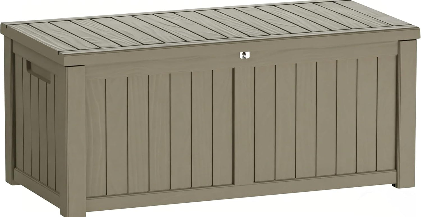 Outdoor Storage Box 155GAL Waterproof Resin Deck Box,Pool Accessories Supplies，UV-Resistant Lockable Package Delivery Bin for Garden Tools,Large Patio Outside Cushions,Chest,Furniture,Grey