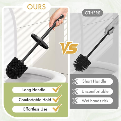 Toilet Bowl Brush and Holder Set 2 Pack with 4 Extra Brush Heads | Extra Long Handle with Splash Guard Cover, Tool-Free Installation, Bathroom Space-Saving, Cleaner Sets for Apartments, RV (White)