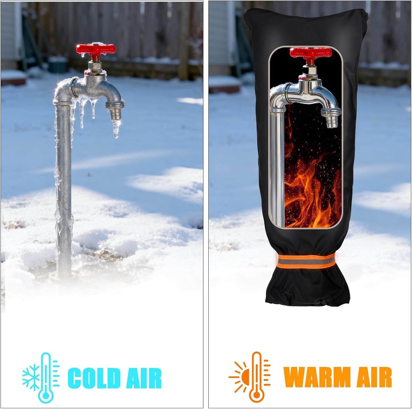 2 Pack Outdoor Faucet Covers for Winter, 6.7" W x 8.3" H Outdoor Water Faucet Cover Socks for Winter Freeze Protection Pipe Reusable Waterproof Insulated Spigot Covers with Reflective Strips, Black