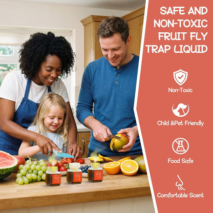 4 Pack Fruit Fly Trap Refill Liquid, with Funnel, 0.68 Ounces Per Bottle, Effective Fruit Fly Bait Refill, Suitable for Indoor Use, Kitchen Countertops, Home Environments, Non-Toxic