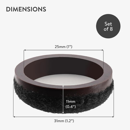 Aneaseit Felt Furniture Pads - Round Chair & Table Leg Protection for Hardwood Floors - Heavy Duty Floor Protectors - Pad Sliders for Chair Legs - 1 inch (25mm) 8 Pack - Black
