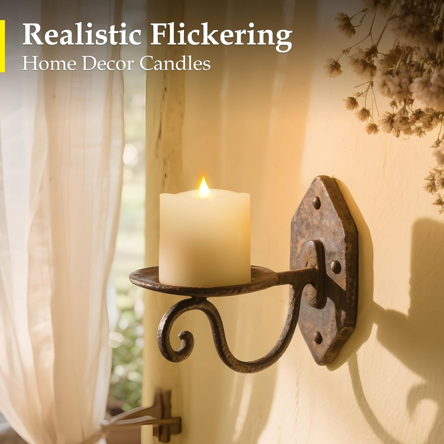3"x4" Flickering Flameless Battery Candles with Timer, White Realistic LED Pillar Candles, Set of 2 Large Remote-Operated Candles for Home Indoor/Outdoor & Holiday Decor