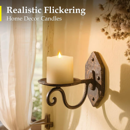 3"x4" Flickering Flameless Battery Candles with Timer, White Realistic LED Pillar Candles, Set of 2 Large Remote-Operated Candles for Home Indoor/Outdoor & Holiday Decor