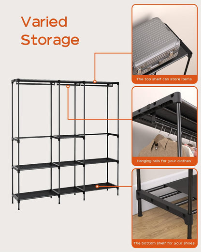 CASAMAYA Clothes Rack, Portable Closet, 80.7 Inch Extra Large Capacity Wardrobe Closet, Clothes Storage Organizer with Shelves and 5 Hanging Rods, Easy to Assembly, Black PCT036B01