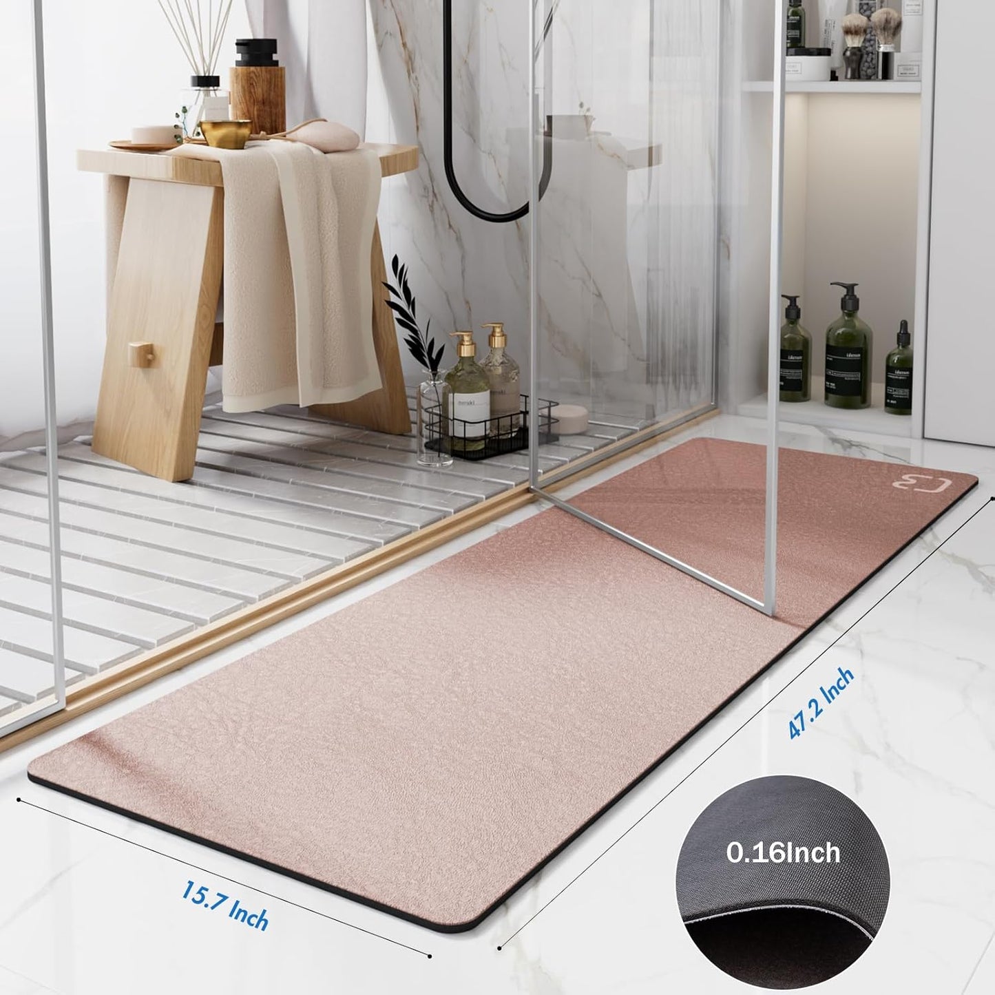 Diatomaceous Earth Bath Mat Rugs Super Absorbent Diatomite Stone Bath Mat Non Slip Quick Dry Thin Bathroom Mat Fit Under Door, Floor Rugs in Front of Bathtub, Shower Room, Sink,15.7"x23.6", Grey