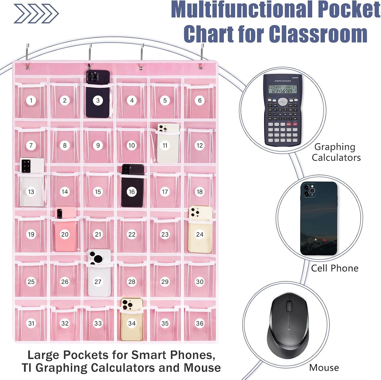 Loghot 36 Numbered Pockets Classroom Pocket Chart for Cell Phone Holder | Wall Door Hanging Pocket Organizer for Phone Calculator Holder, Phone Pouch for School Classroom & Office Phone Management