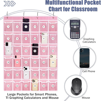 Loghot 36 Numbered Pockets Classroom Pocket Chart for Cell Phone Holder | Wall Door Hanging Pocket Organizer for Phone Calculator Holder, Phone Pouch for School Classroom & Office Phone Management