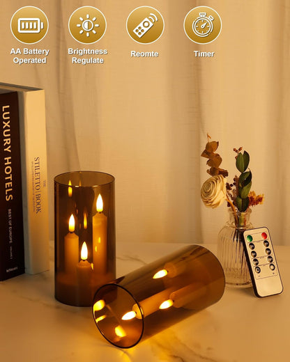 Set of 24 Slim Outdoor LED Candles, Battery Operated Flickering Fake Candles with 10-Key Timers for Patio & Porch Decor, 2.2 Inch Diameter Waterproof Resin Pillars for Large Events & Sconces (White)
