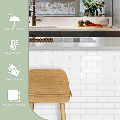 10-Sheet Thick Peel and Stick Kitchen Backsplash Tiles(Green,12"×12") | 3D Subway Waterproof Self-Adhesive Wall Tile Stick on Backsplash for Kitchen and Bathroom