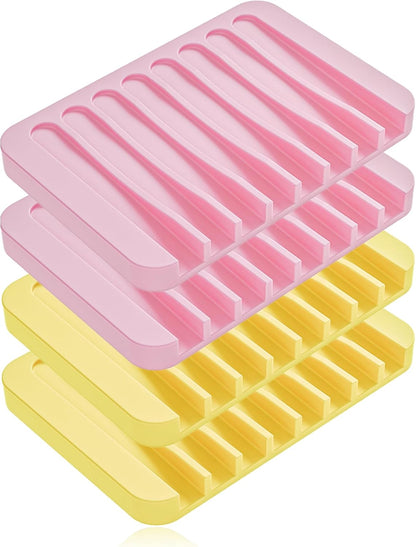 4-Pack Self Draining Soap Dish for Shower Bathroom Waterfall Silicone Soap Saver Tray Sponge Holder for Kitchen Sink Non-Slip Easy Clean (Black and White)