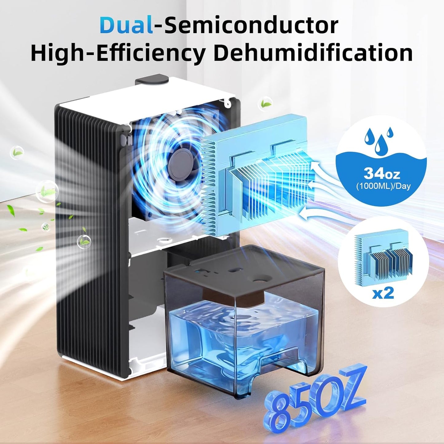 98 OZ Small Dehumidifier for Home 1000 Sq Ft, Quiet Dehumidifier with Drain Hose, Auto Shut-Off, Sleep Mode, 7-Color Light for Basement, Bedroom, Bathroom, Closet, RV (Sliver White)