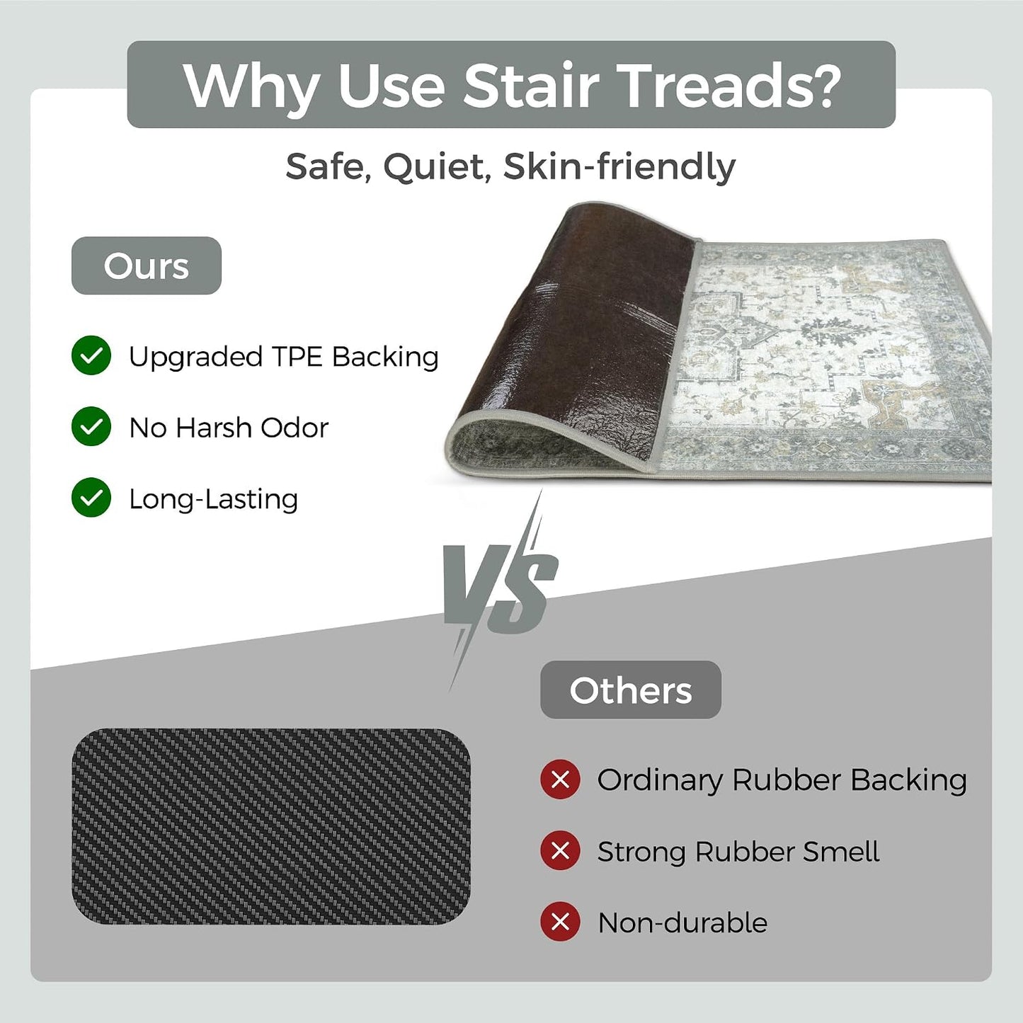 sarben Non Slip Stair Treads for Wooden Steps 15PCS - 8"x30" Indoor Safety Carpet, Edging Mats with TPE Adhesive Backing, Pet and Elderly Friendly Stair Rugs (Taupe) - Colors A