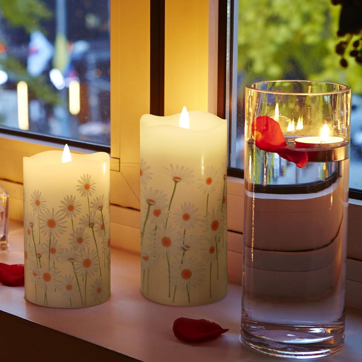 Eywamage Ivory Flameless Pillar Candles with Remote, Flickering Realistic LED Battery Wax Candles Set of 3, Φ 3" H 4" 5" 6"