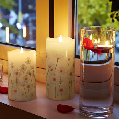 Eywamage Ivory Flameless Pillar Candles with Remote, Flickering Realistic LED Battery Wax Candles Set of 3, Φ 3" H 4" 5" 6"