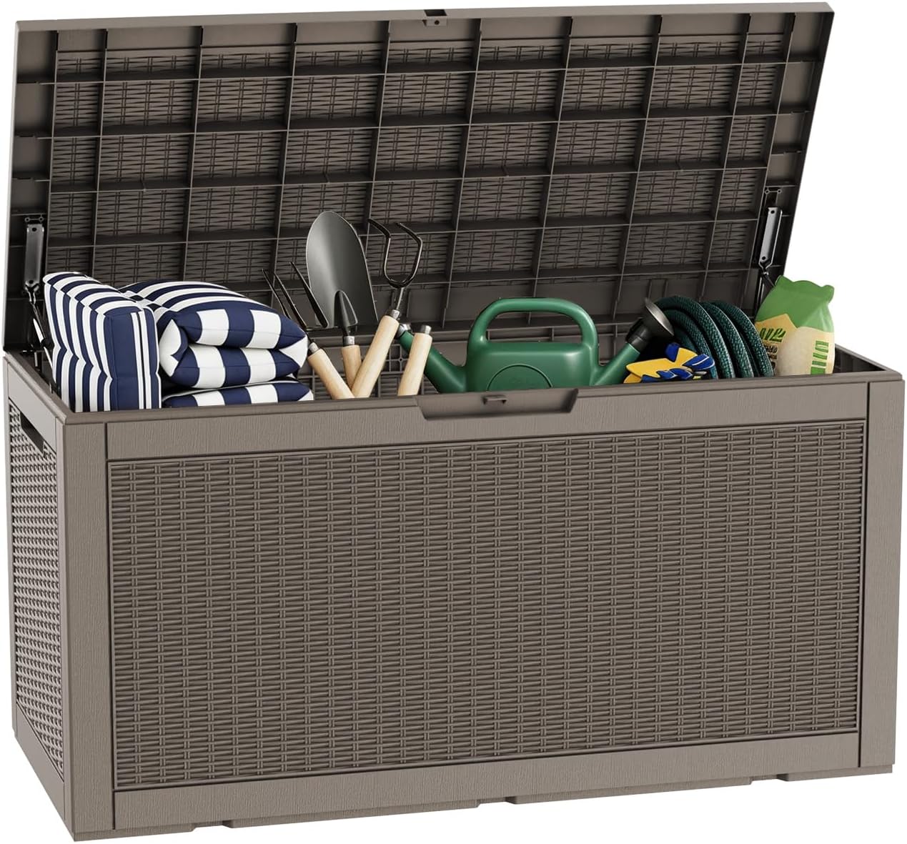 LAUSAINT HOME 320 Gallon Resin Deck Box, Package Delivery Box with Lockable Lid, Waterproof Outdoor Storage Box For Garden Tools, Patio Cushions(320 Gallon,Black)