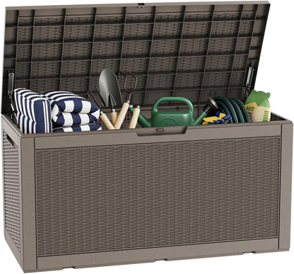 LAUSAINT HOME 320 Gallon Resin Deck Box, Package Delivery Box with Lockable Lid, Waterproof Outdoor Storage Box For Garden Tools, Patio Cushions(320 Gallon,Black)