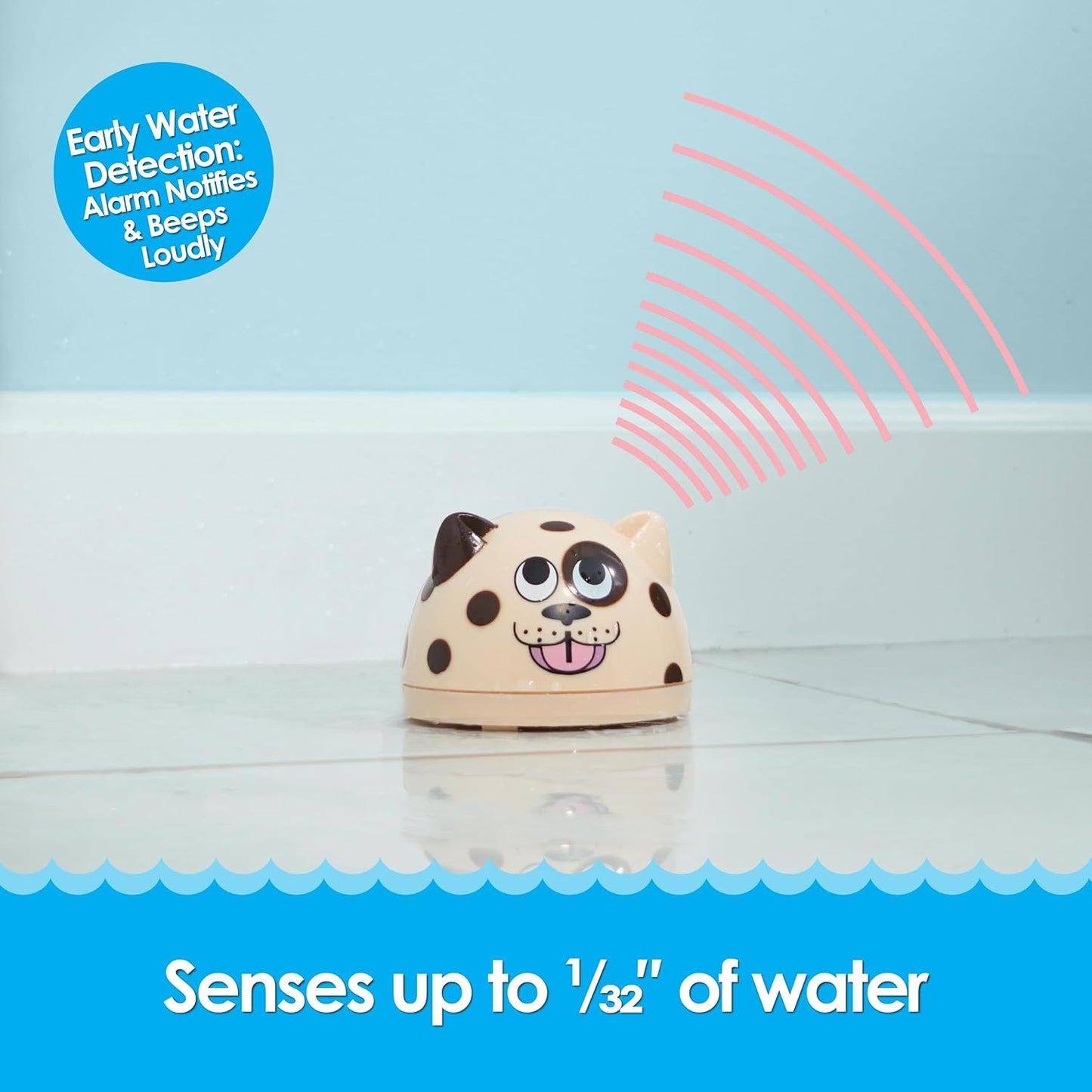Water Leak Monitoring Sensor with Alarm 1 Pack- Leak Puppy Electronic Flood Detector- Senses as Little as 1/32" of Water - Warning Overflow Alert Sensor Beeps Loudly in Home, Basement- Battery Powered