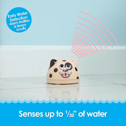 Water Leak Monitoring Sensor with Alarm 1 Pack- Leak Puppy Electronic Flood Detector- Senses as Little as 1/32" of Water - Warning Overflow Alert Sensor Beeps Loudly in Home, Basement- Battery Powered