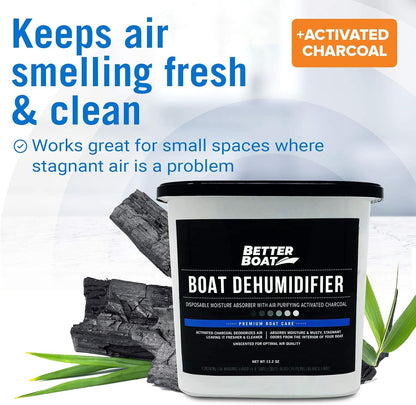 Moisture Absorber with Activated Charcoal Dehumidifier Bucket, Unscented Odor Absorber for Closet Basement Bathroom Boat RV, Disposable No Refill - Better Boat