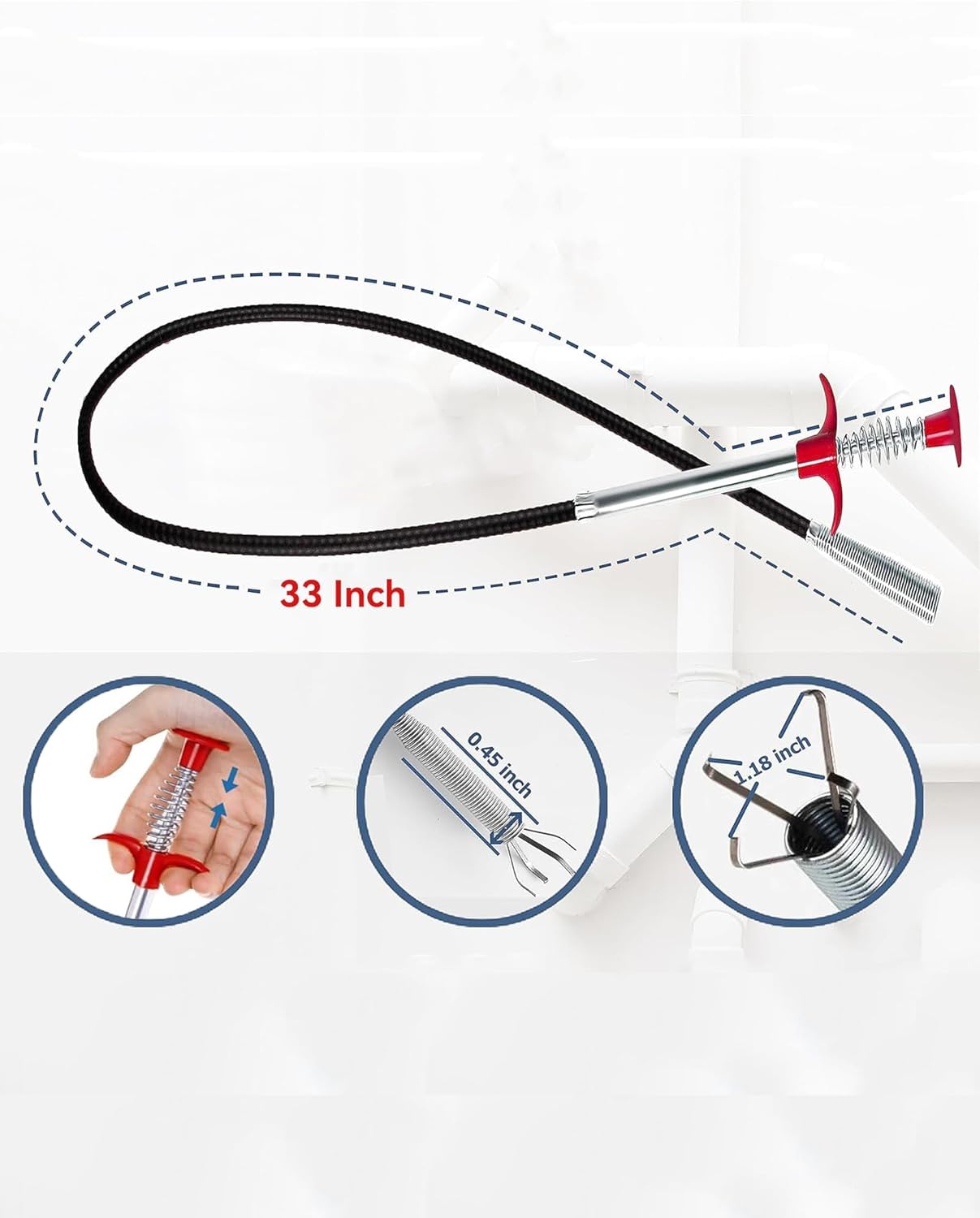 Drain Snake,79 inch Flexible Grabber Claw Pick Up Reacher Tool,Drain Clog Remover - Gutter Cleaning Tools for Home Sink, Bathroom Tub,Drain, Toilet, Tight Spaces