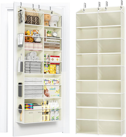 PureSpace 5-Tier Over the Door Organizer, 10 Side Mesh Pockets & Clear Windows, 80LBS Heavy Duty Hanging Storage for Baby Diapers, Shoes, Toys – Ideal for Nursery, Bathroom, Bedroom, Pantry (Grey)