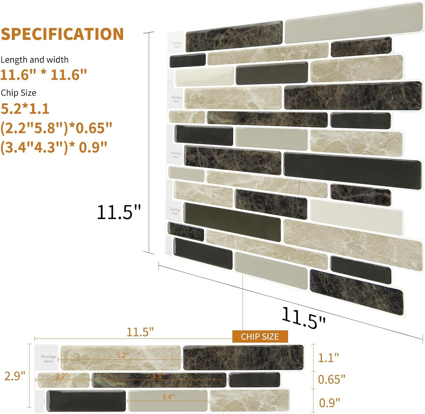 WOWSTAR 10-Sheet Peel and Stick Backsplash Tile for Kitchen Wall, Back Splash Stick On Tiles for Kitchen (12"x 12", Gray)