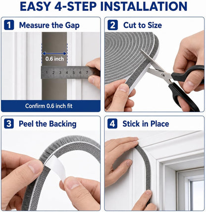 Self-Adhesive Door Draft Stopper & Weather Stripping Door Seal – Gray, 33 Ft x 0.35" Wide x 0.35" Thick Foam Seal Strip – Draft Blocker, Noise Reduction, Insulation
