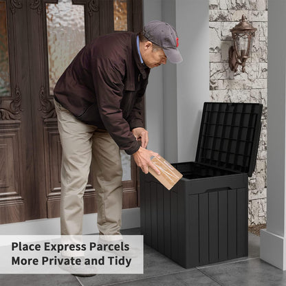 Flamaker Outdoor Storage Box 80 Gallon Resin Waterproof Deck Box Delivery Box with Wood Texture Large Storage Bin for Patio Cushions, (Grey)