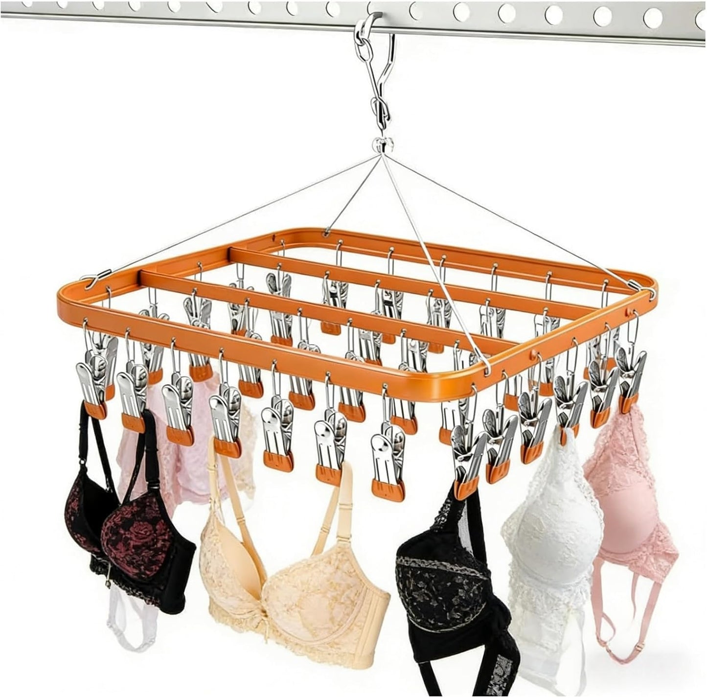 Pants Hangers Clothes Drying Racks Clip Hangers Metal with 36 Clips Windproof Underwear Hanger Foldable Laundry Clip for Jeans Yoga Leggings Trousers Socks Bras (Pink)